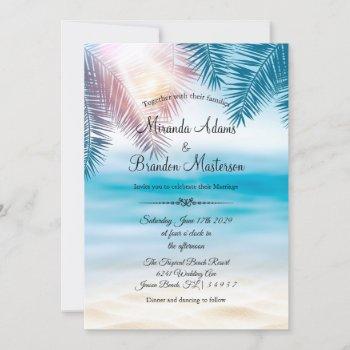 elegant tropical ocean summer beach wedding invitation