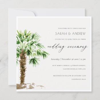 Small Elegant Tropical Palm Watercolor Wedding Invite Front View