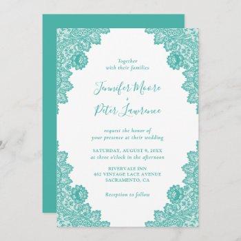 elegant turquoise lace wedding invitation
