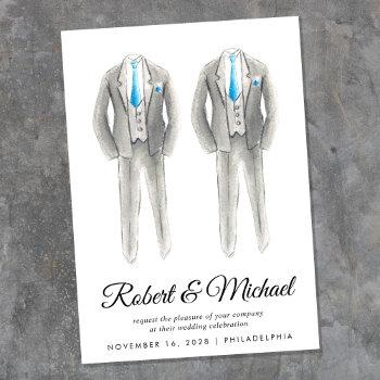 elegant tuxedo watercolors gay wedding invitation