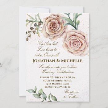 elegant two pink roses inspirational wedding invitation