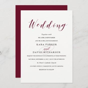 Small Elegant Typography | Marsala Wedding Front View