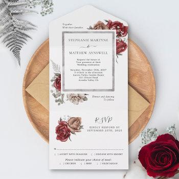 elegant unique fall floral botanical wedding all in one invitation
