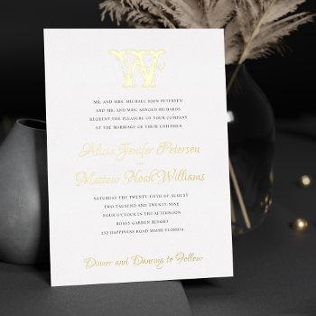 elegant vintage gold foil monogram formal wedding foil invitation