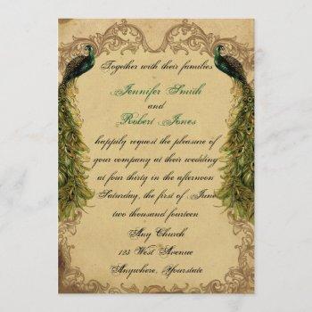 elegant vintage peacock posh wedding invitation