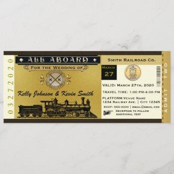 elegant vintage wedding train ticket invitation