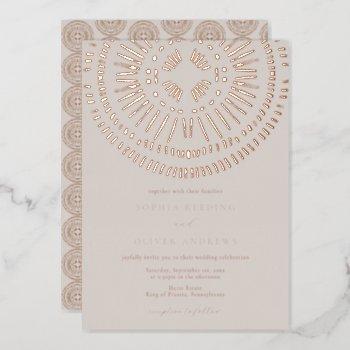 elegant watercolor art deco tropical wedding  foil invitation