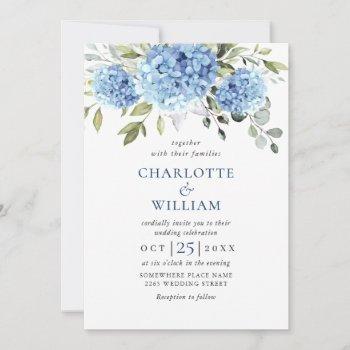 Small Elegant Watercolor Blue Hydrangea Floral Wedding Front View