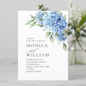 elegant watercolor blue hydrangea floral wedding invitation