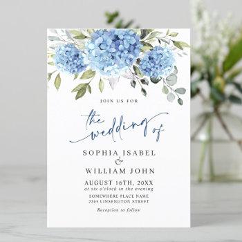 Small Elegant Watercolor Blue Hydrangea Floral Wedding Front View