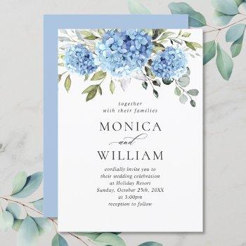elegant watercolor blue hydrangea floral wedding invitation