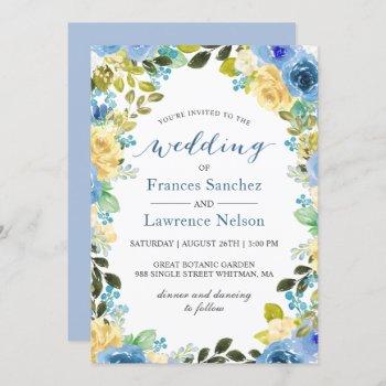 Small Elegant Watercolor Blue Yellow Rose Garden Wedding Front View