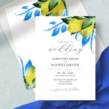 elegant watercolor botanical lemon mediterranean invitation