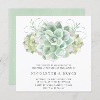 Small Elegant Watercolor Botanical Succulent Wedding Front View