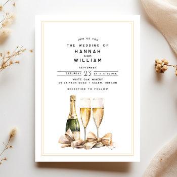 elegant watercolor champagne bow wedding invitation