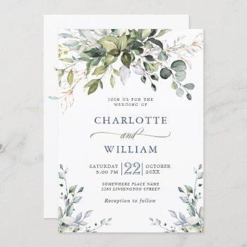 elegant watercolor eucalyptus greenery wedding invitation