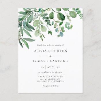 elegant watercolor eucalyptus greenery wedding invitation postcard