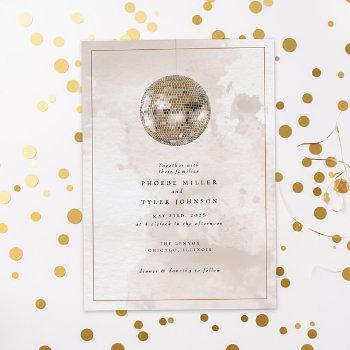 elegant watercolor gold disco ball wedding invitation