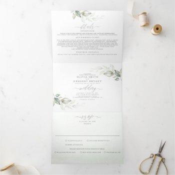 elegant watercolor greenery minimalist wedding tri-fold invitation