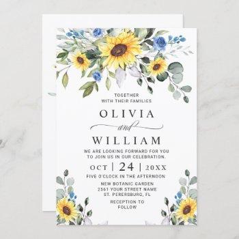 elegant watercolor sunflowers eucalyptus wedding invitation