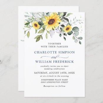 elegant watercolor sunflowers eucalyptus wedding invitation