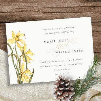 Small Elegant Watercolor Yellow Daffodil Wedding Invite Front View