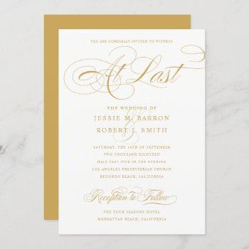 elegant wedding at last gold calligraphy invitation
