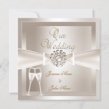 elegant wedding damask cream white champagne invitation