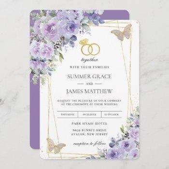 elegant wedding purple lilac floral butterflies invitation