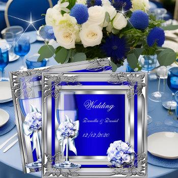 elegant wedding silver blue floral roses invitation