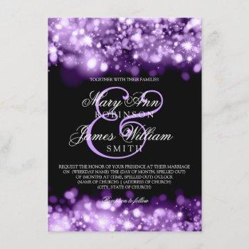 elegant wedding sparkling lights purple invitation