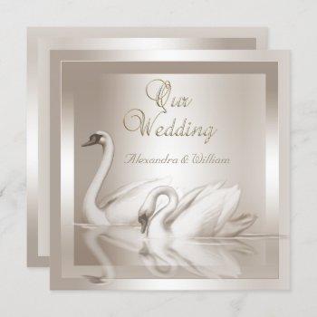 Small Elegant Wedding Swans Damask Cream White Front View