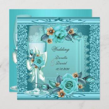 Small Elegant Wedding Teal Blue Beige Roses Flowers Front View