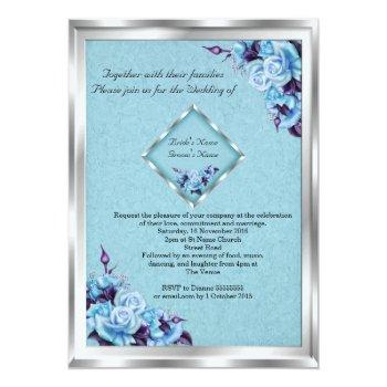 Small Elegant Wedding Teal Purple Roses Silver Bouquet 2 Back View