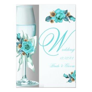 Small Elegant Wedding Teal White Beige Rose Champagne Front View