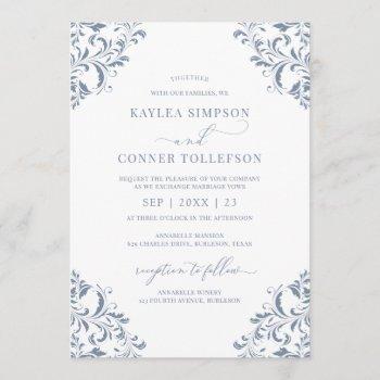 elegant wedding vintage dusty blue calligraphy invitation