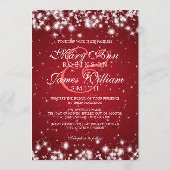 elegant wedding winter sparkle red invitation