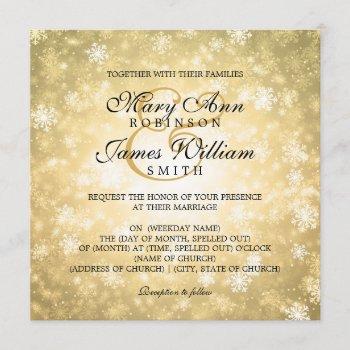 elegant wedding winter wonderland sparkle gold invitation