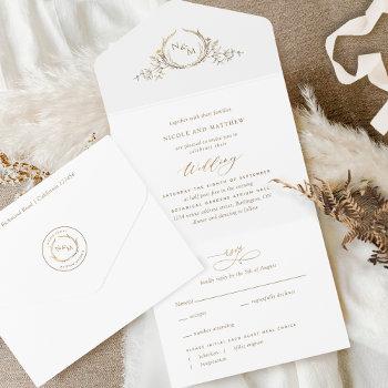 Small Elegant White And Gold Monogram Wedding With Rsvp All In One Front View
