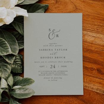 elegant white floral coordinate sage mint wedding invitation