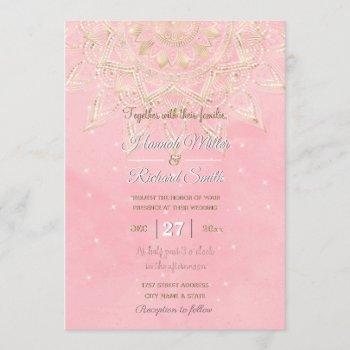 elegant white & gold mandala blush pink design invitation