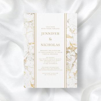 elegant white & gold marble virtual wedding invitation
