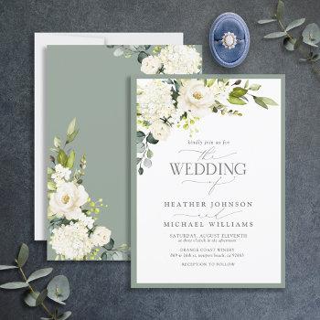 Small Elegant White Gray Green Floral Watercolor Wedding Front View