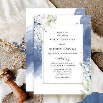 Small Elegant White, Navy Blue Floral Watercolor Wedding Front View