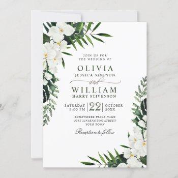 elegant white orchids bohemian greenery wedding invitation