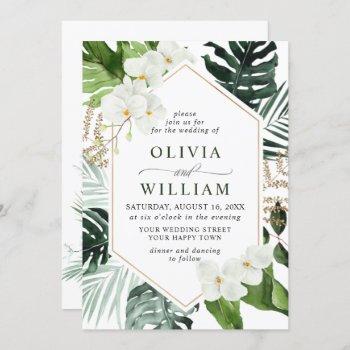 elegant white orchids bohemian greenery wedding  invitation