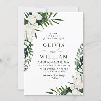 elegant white orchids bohemian greenery wedding invitation