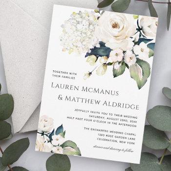 elegant white watercolor floral wedding invitation