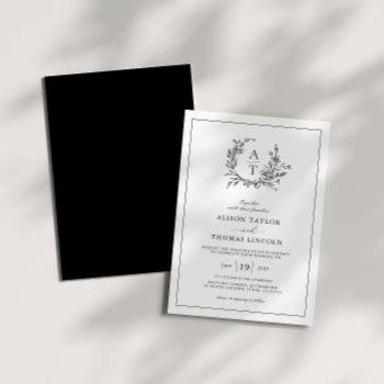 elegant wildflower crest monogram wedding  invitation