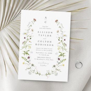 elegant wildflower rustic boho wedding monogram invitation